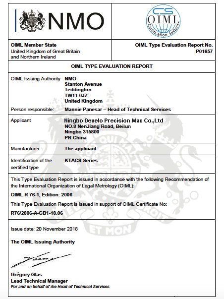 OIML CERTIFICATE